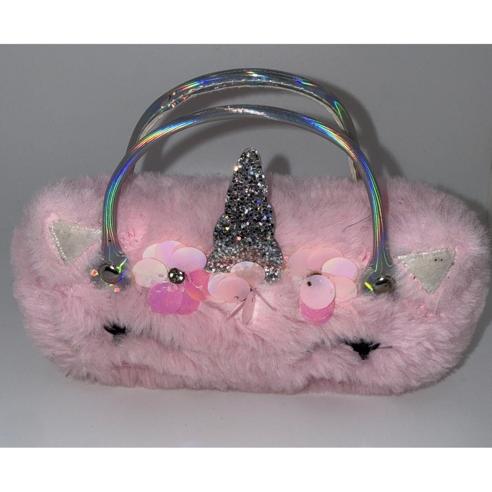 Unicorn Purse / Sunglass purse Capelli New York Faux Pink Fur Vibrant Rainbow